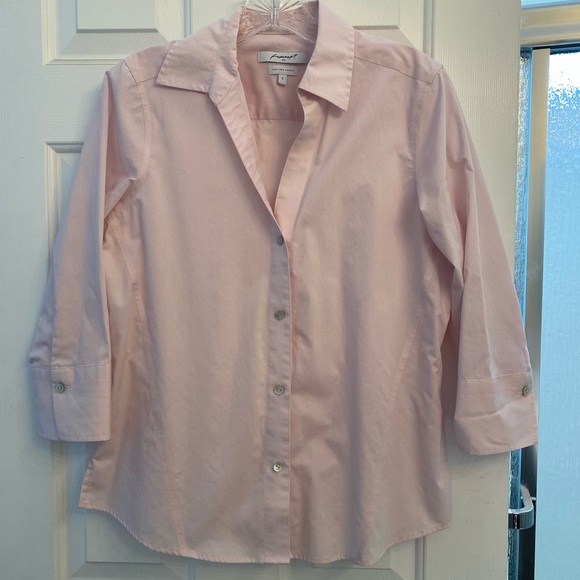 Foxcroft pink no iron button Up 3/4 Sleeve V Neck Blouse S - Picture 7 of 8